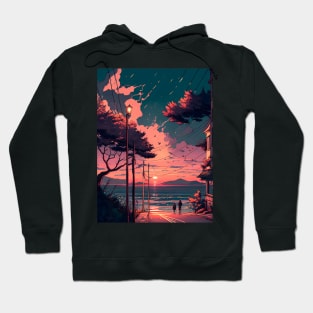 Aesthetic Anime Sunset Background Artwork #1 Hoodie